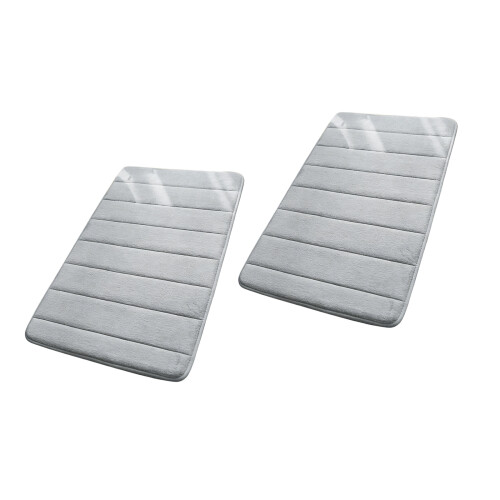 Pack Of 2 Memory Foam Bathroom Mats Soft-Light Grey 50 80cm