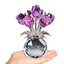 Crystal Rose Figurine Ornament,Crystal Bouquet-Purple