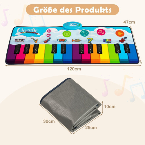 Kids Piano Mat with 8 Instruments, 24 Keys, 120x47 cm 2