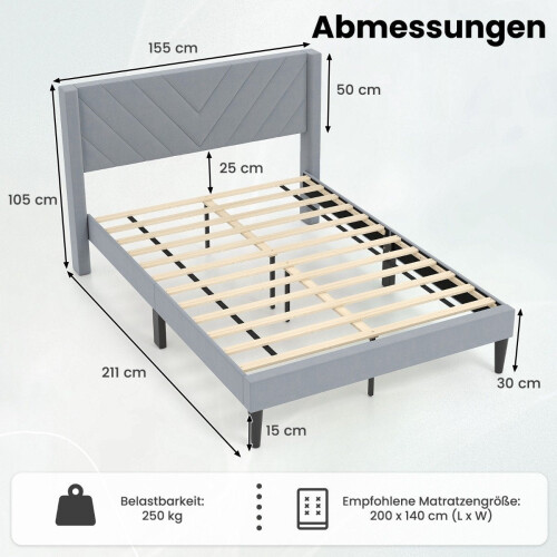 Sommier plateforme pour matelas 200x140 cm, velours gris 1