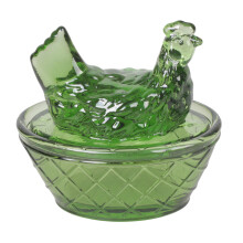 Mini-Glas-Osterhenne auf Nest-Figur, abnehmbarer-Smaragdgrün