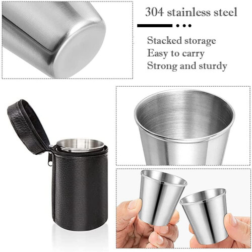 Rostfritt stål shotkoppar set med 4 stapelbara metallglas 2