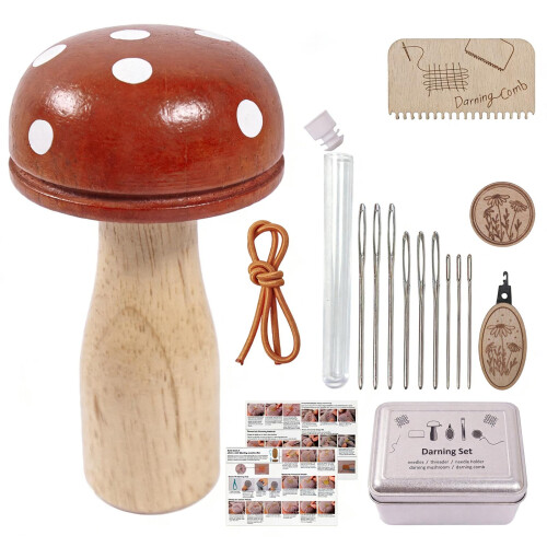 Ensemble de reprisage en forme de champignon en bois-Rouge