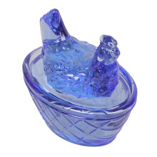 Glass Hen on Nest Sculpture with Removable Lid Trinket Box-Blue