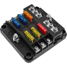 6-voudige 12V zekeringkast, steekzekeringhouders met 16 zekeringen, 6 LED-indicatoren, beschermkap