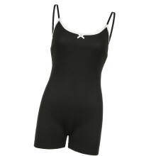 Women Romper Pajamas Lace Trim Sleeveless Spaghetti-Black S