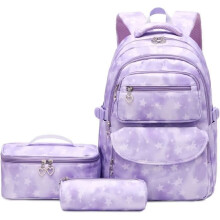 Schooltas voor meisjes - LECOO - Paarse ster - Waterdicht nylon - Achterkant
