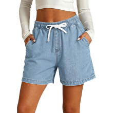 Jean Shorts Womens Drawstring Stretchy Casual-Sky Blue 4XL