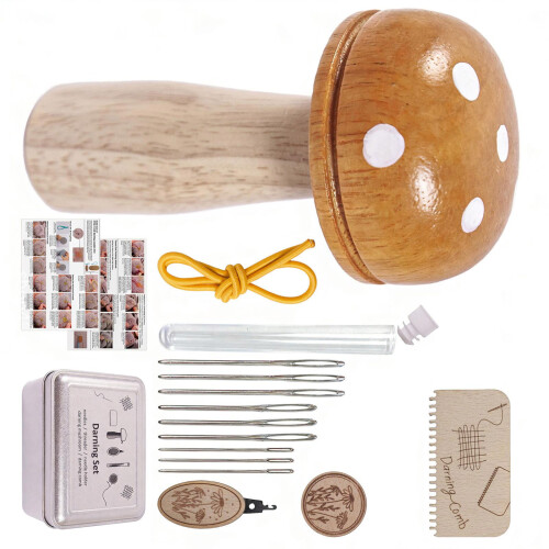 Sturdy Wood Mushroom Darning Set Providing Secure-Yellow
