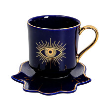 Keramische koffiekop en schotelset Turks ontwerp Evils-Blauw