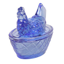 Mini Glazen Paashaas op Nest Beeldje Afneembaar Deksel-Blauw