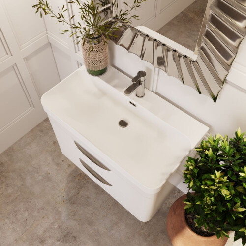 Balterley Balterley Wave 800mm Wall Hung 2 Drawer Vanity Unit with Thin-Edge Ceramic Basin - Gloss White 2