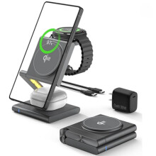 4-in-1 Faltbares Magnetladegerät für Samsung, Kabellose Ladestation mit LED-Anzeige für Galaxy S25 Ultra/S24/S23/S22, Watch 8/7/6/5, Bu