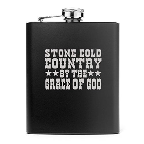 7oz rustfri stål lommelærke Stone Cold Country (sort)