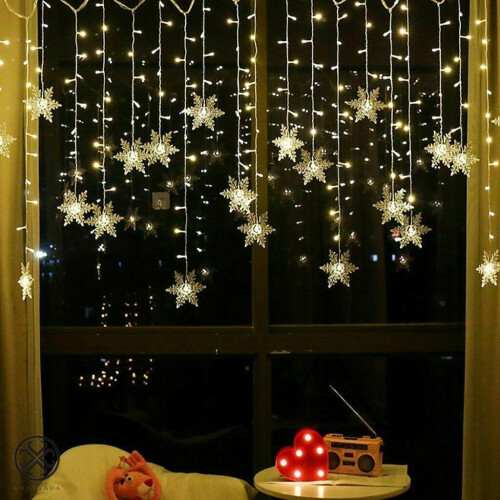 ZOELNIC Christmas96LEDs Snowflake String Curtain Window Light