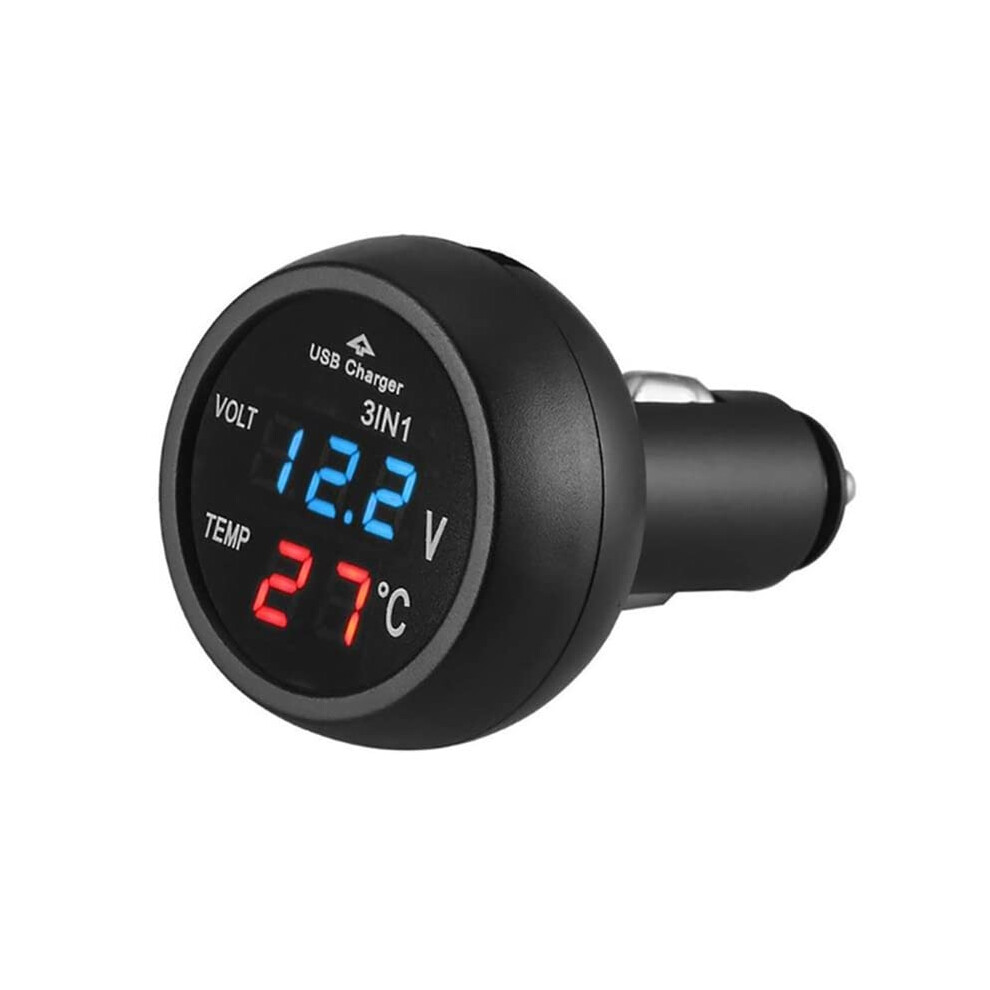 3 In 1 Car Voltmeter Thermometer Usb Charger With Fast Charging And Realtime Voltage Display Blue 9771547050735