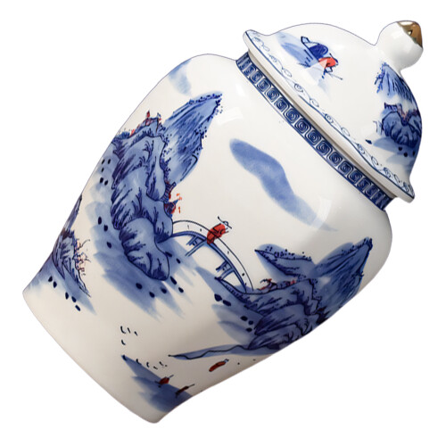 Traditional Blue Porcelain Tea Tin Sealed Container-Design C