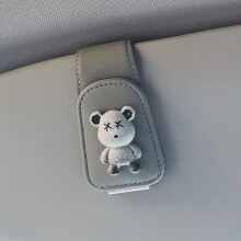 Car Sunglasses Holder Grey PU Leather Magnetic Visor Clip with OneHand Use ScratchResistant Universal Fit