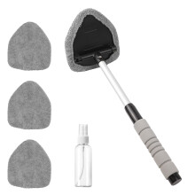 Car Windshield Cleaning Tool with Extendable Handle, 180 Rotating Head, Microfiber Pads and Spray Bottle, Gray