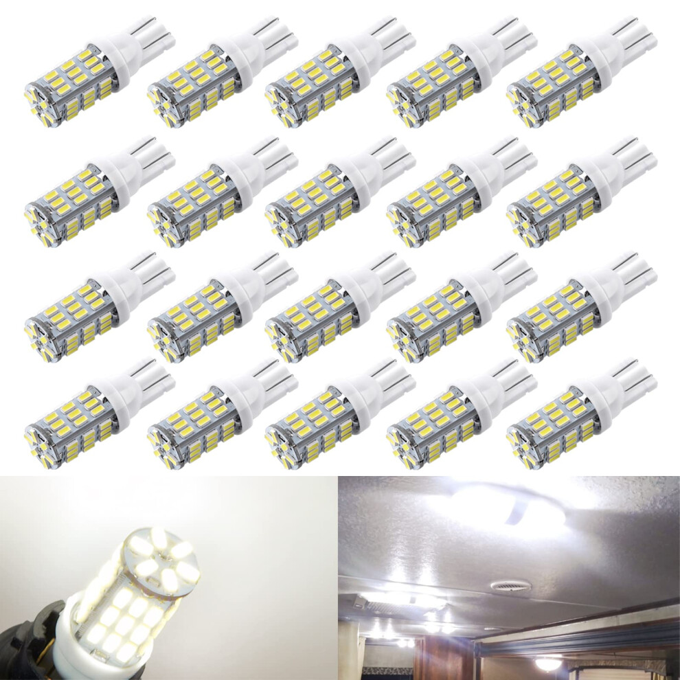 T10 Led Bulbs 921 194 168 Super Bright 500 Lumens Natural 12V Replacement For Rv Car Interior Dome Backup Lights 20 Pack White 9771547051848