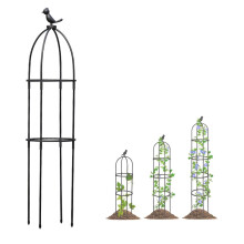 Metal Garden Trellis for Climbing Plants, WeatherResistant Steel Obelisk with Retro Bird Design, Black 28x145cm