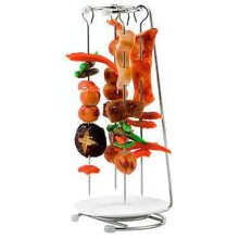BBQ Skewer Rack Set with 4 Stainless Steel Kabob Skewers, Vertical Grilling Design for Even Heat