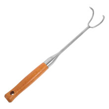 BBQ Grill Turner Stainless Steel Meat Flipper Hook with Ergonomic Wooden Handle for Outdoor Cooking