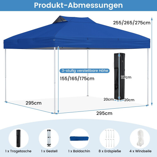 Pop-Up Pavilion, Waterproof UV 50+ Blue, 3x3m 1
