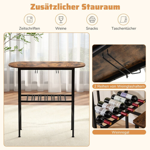 Bar Table Set for 2 with Wine Glass Holders and Rack 2
