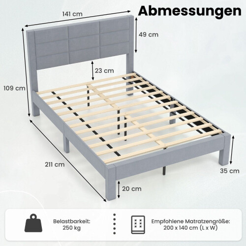Platform Bed Frame for 200x140 cm Mattress, Grey Velvet 1