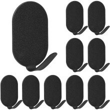 10 Pack Black Stainless Steel Adhesive Towel Hooks for Bathroom Wall, No Drill Waterproof and Damage