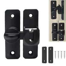 Aluminum Alloy Door Latch Black Sliding Barn Door Lock with Secure Flip Lock 180 Rotation Design