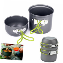 Camping Cookware Set 2pcs Lightweight Nestable Pots and Pans with Heatproof Handles for Hiking
