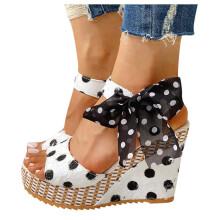Women Wedge Sandals White Espadrille Heels Lace Up Open Toe Comfort Design Dressy Size 7