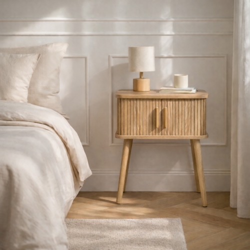 Vintage Bedside Table with 2 Sliding Doors, H58cm - ERNEST 1