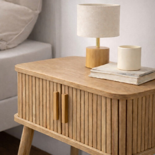 Vintage Bedside Table with 2 Sliding Doors, H58cm - ERNEST 2