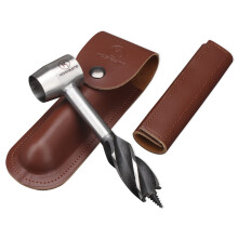 Bushcraft Hand Auger and Wrench Set with Holster, 2 in 1 Outdoor Survival Tool (Brown)