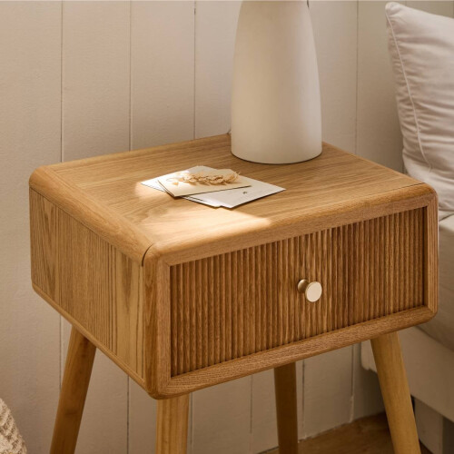 Bedside table with 1 drawer and slatted fronts, 52 cm high - AVA 2