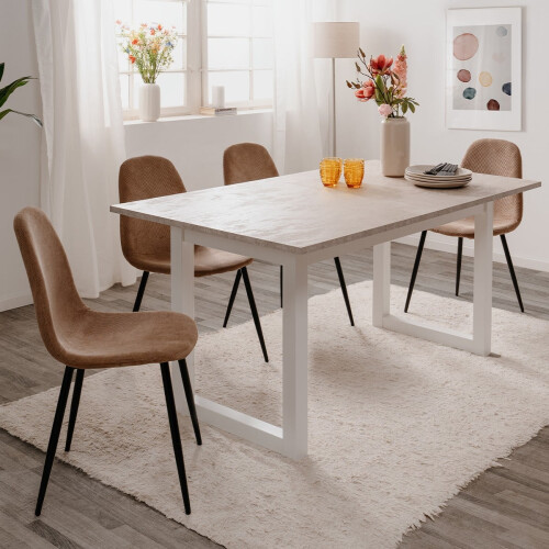 Extensible Dining Table - Travertine and White L160/200 cm - HOUSTON 1