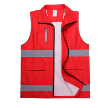 Reflective Safety Vest Visibility Adjustable Mesh with Zipper Pocket for Running Cycling Work Red 27 Inches