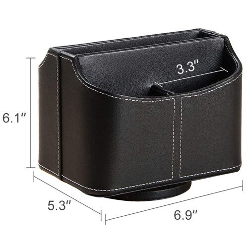 Leather Remote Control Holder,360 Degree  Desk TV Remote Caddy,Bedside Table Organizer for Controller,Media,Mail