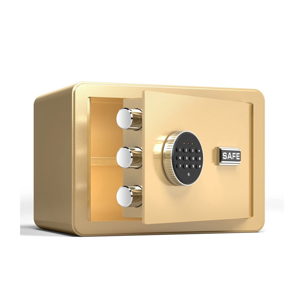 Digital Safe Box With Keypad And Keys, Compact Gold Home Security Safe For Cash And Documents 9351714679527