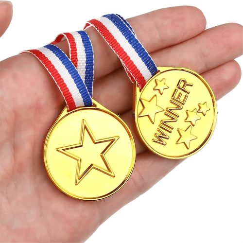 30-pack guldplastmedaljer för barn - tävling och 1