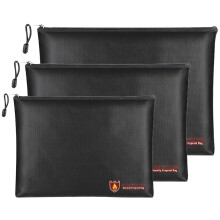 Fireproof and Waterproof Document Bag Set, 3 Pack MultiSize Fireproof Money Pouch with Upgraded Zipper for A4 A5 Files Cash Passport Black