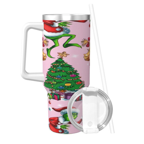 Grin-Ch Personalized 40oz Tumbler with Handle & Straw - Stainless 1