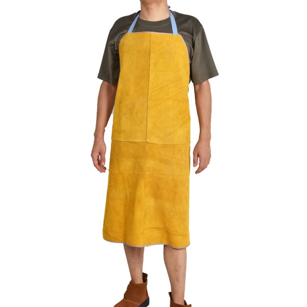 Leather Welding Apron Heat Resistant Flame Retardant Cowhide With Adjustable Crossback Straps Yellow 70X100cm 9351714680257