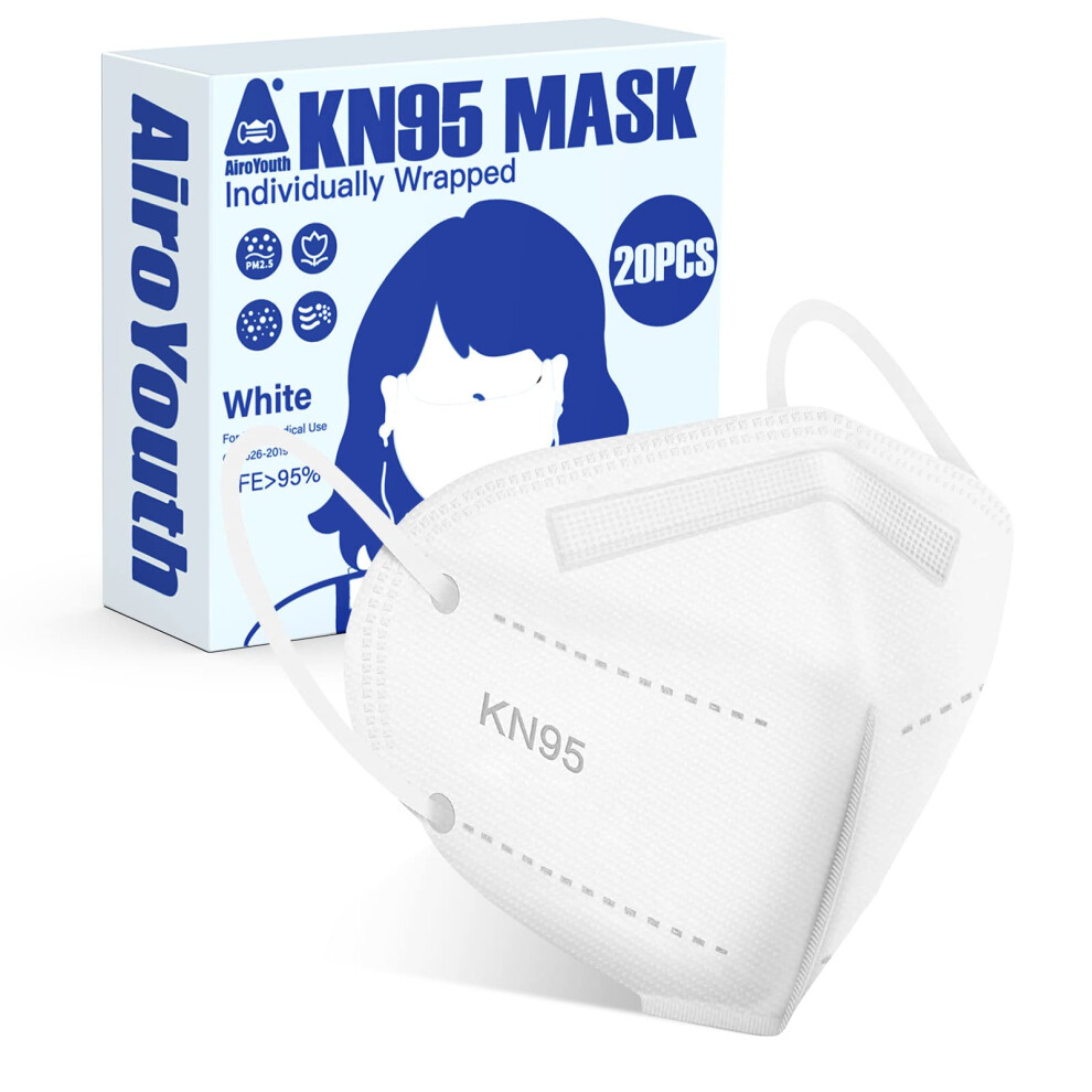Kn95 Face Mask 20Pcs White, 5Layer 95% Filtration, Breathable Comfort Fit With Nose Clip For Adults 9351714680493