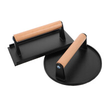 2pcs Cast Iron Burger Press Set Heavy Duty Round Grill Press for Smash Burgers and Bacon with Wooden Handle