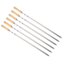 6PCS Reusable Stainless Steel Grilling Skewers Set, Flat AntiRolling BBQ Skewers for Outdoor Cooking