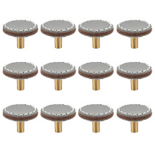 Leather Drawer Pulls 12 Pack, Durable FullGrain Soft Leather Cabinet Knobs, RustResistant Brass Hardware